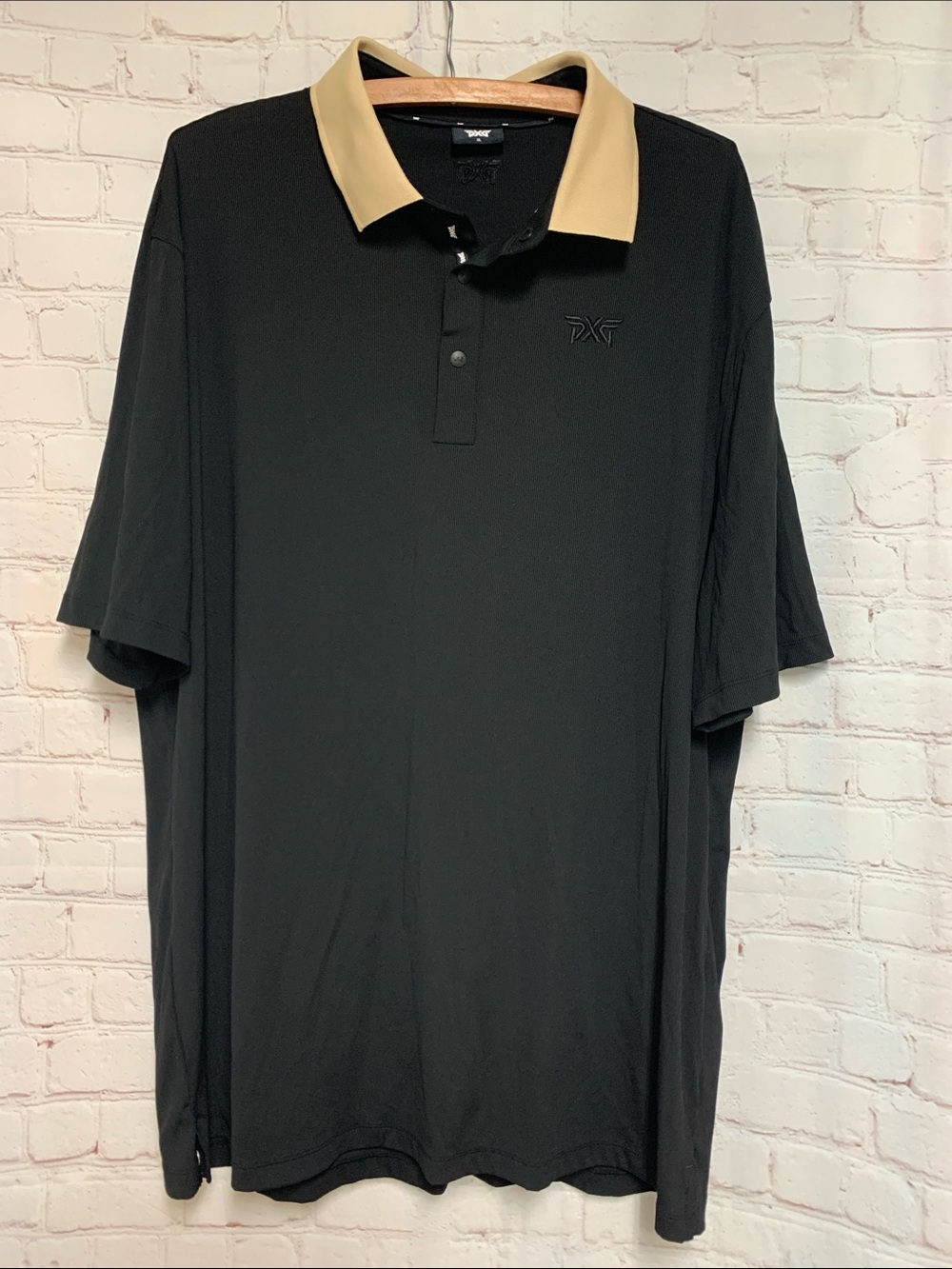 PXG Black Polo Shirt Tan Contrast Collar Looks New Size XL - Picture 1 of 6